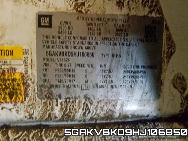 5GAKVBKD9HJ106850