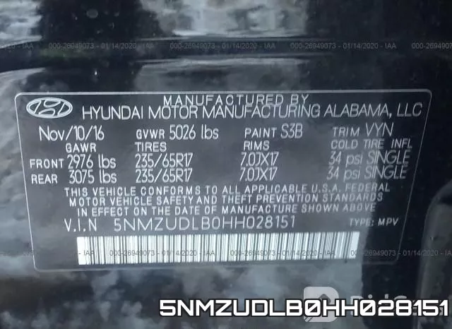 5NMZUDLB0HH028151