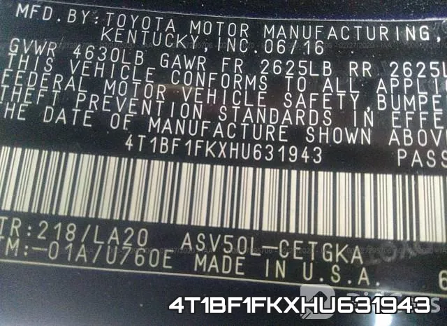 4T1BF1FKXHU631943