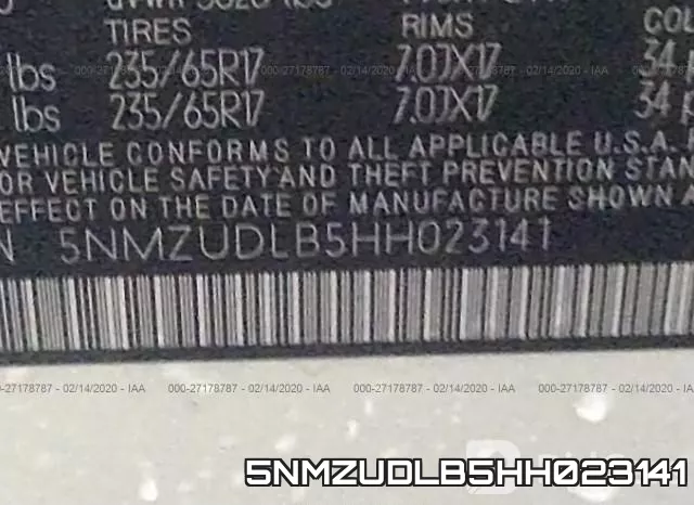 5NMZUDLB5HH023141
