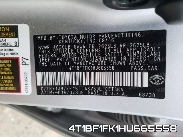 4T1BF1FK1HU665558