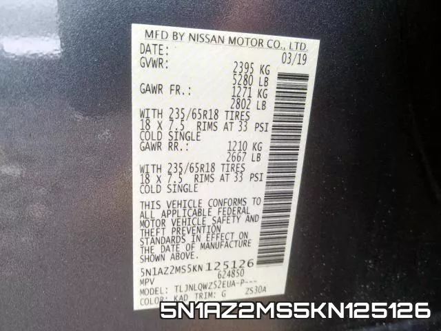 5N1AZ2MS5KN125126