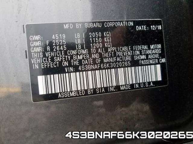 4S3BNAF66K3020265
