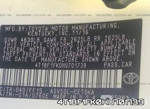 4T1BF1FK0HU701739