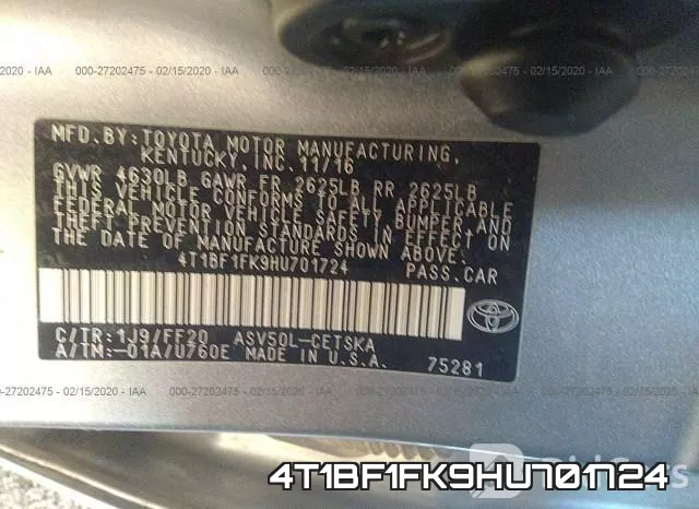 4T1BF1FK9HU701724
