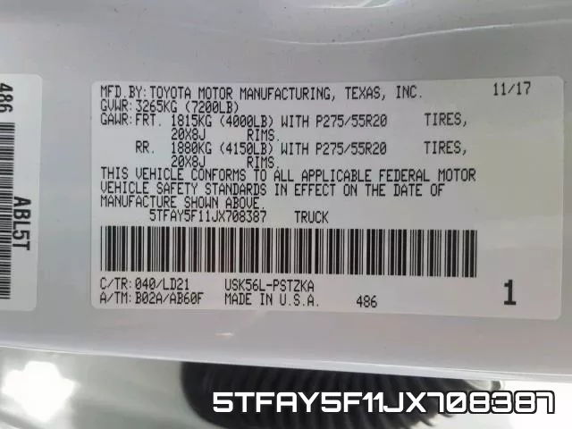 5TFAY5F11JX708387