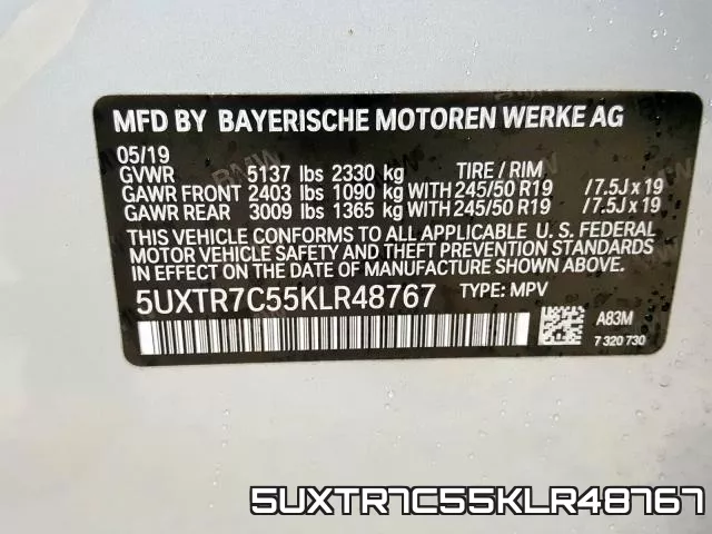 5UXTR7C55KLR48767