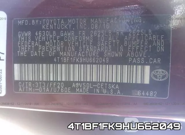 4T1BF1FK9HU662049