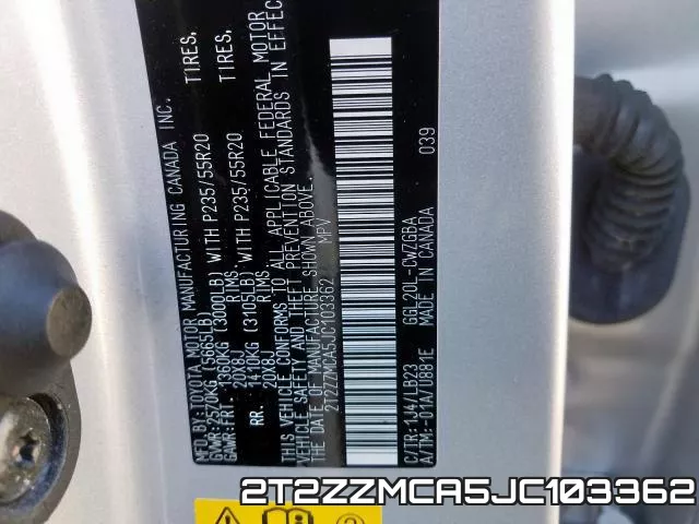 2T2ZZMCA5JC103362