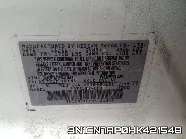 3N1CN7AP0HK421548