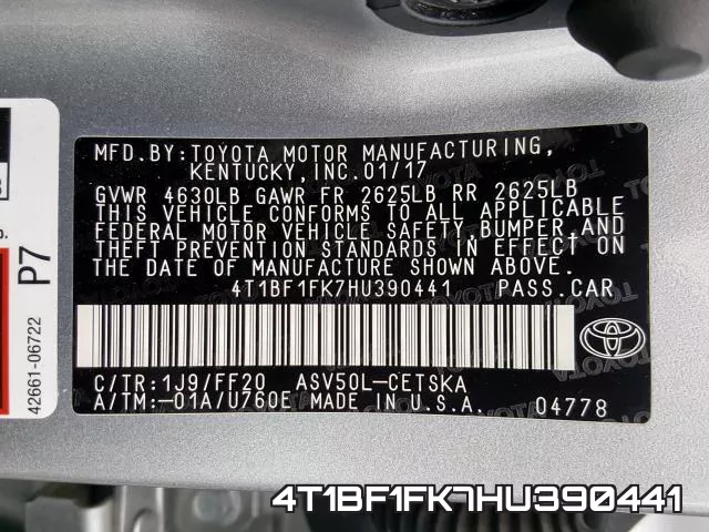 4T1BF1FK7HU390441