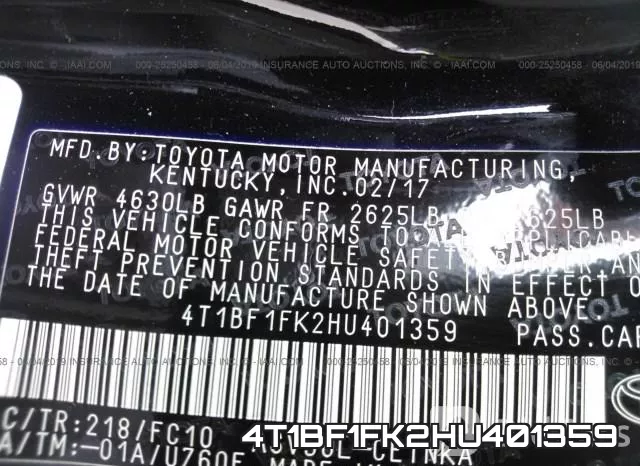 4T1BF1FK2HU401359