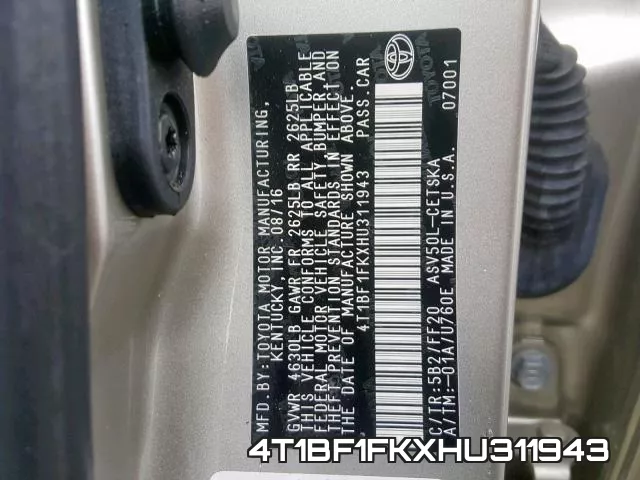 4T1BF1FKXHU311943