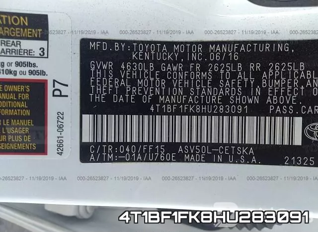 4T1BF1FK8HU283091