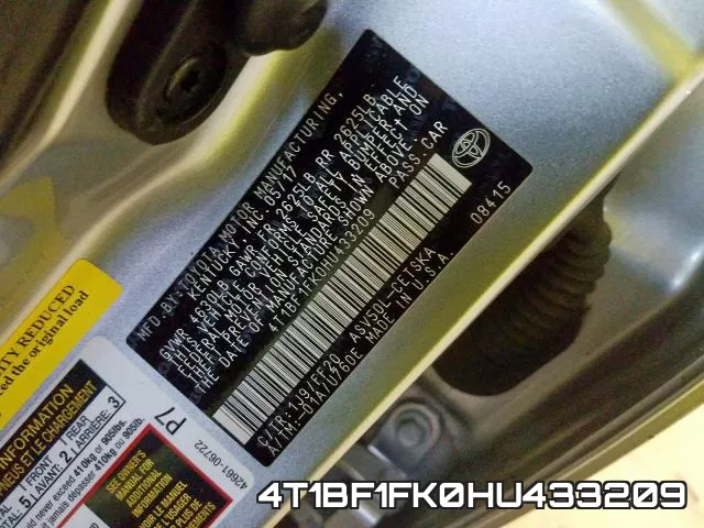 4T1BF1FK0HU433209
