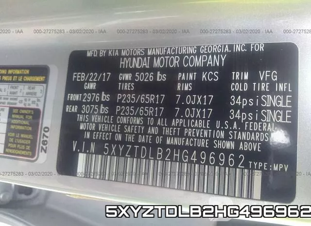 5XYZTDLB2HG496962