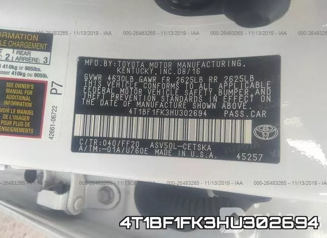4T1BF1FK3HU302694