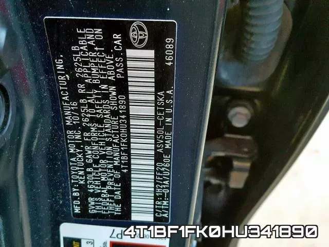4T1BF1FK0HU341890