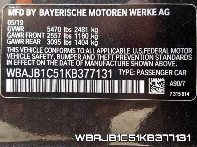 WBAJB1C51KB377131