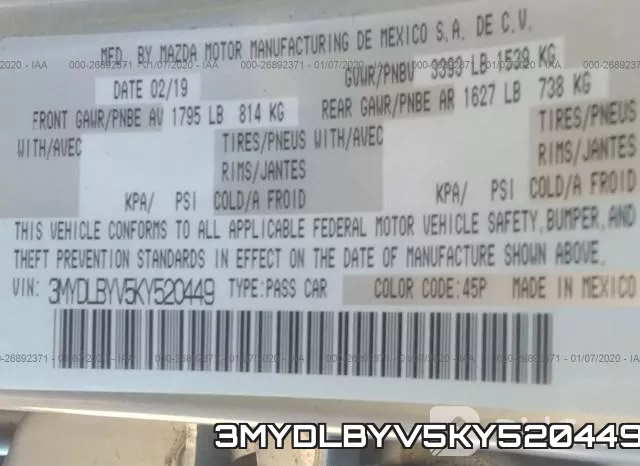3MYDLBYV5KY520449