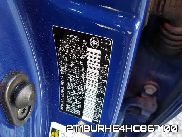 2T1BURHE4HC867100
