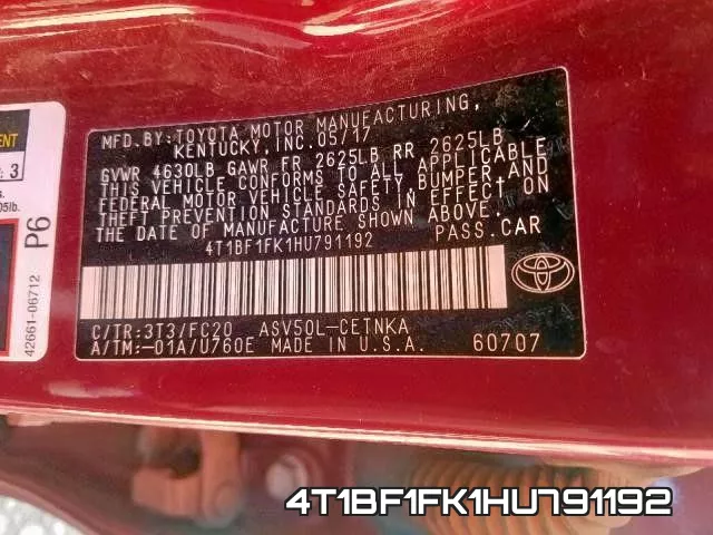 4T1BF1FK1HU791192