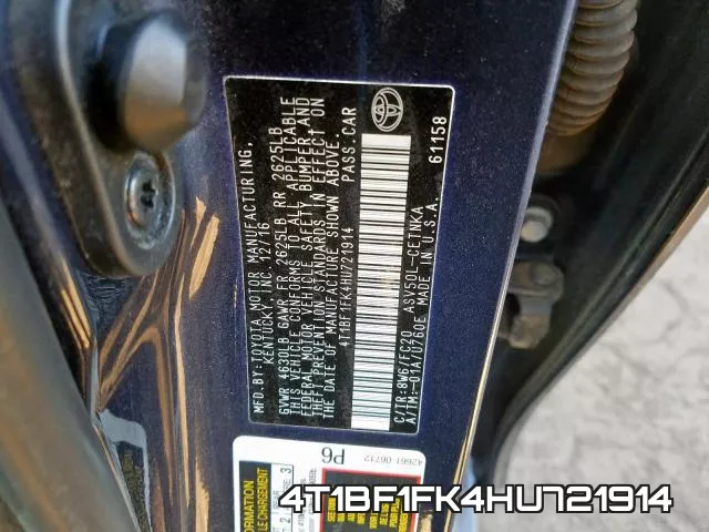 4T1BF1FK4HU721914