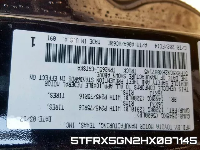 5TFRX5GN2HX087145