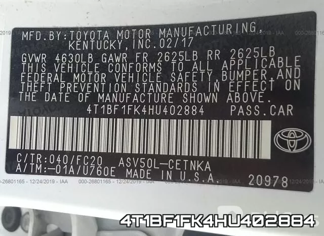4T1BF1FK4HU402884