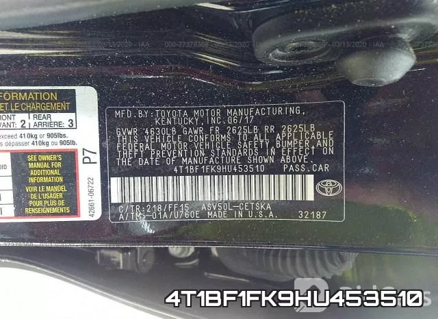 4T1BF1FK9HU453510