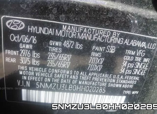 5NMZU3LB0HH020285