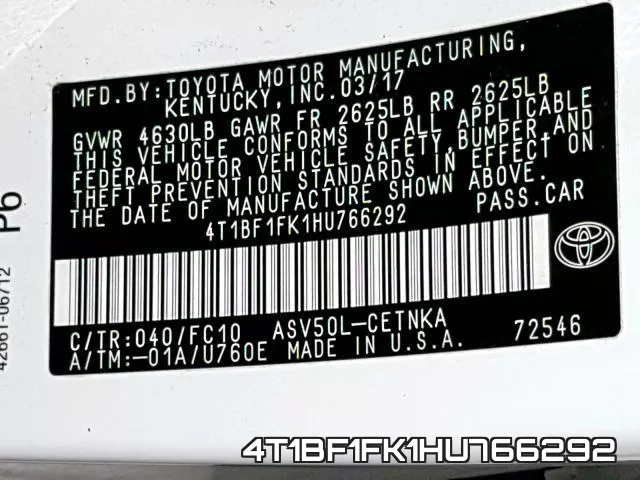 4T1BF1FK1HU766292