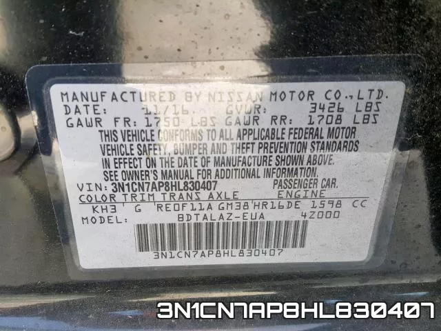 3N1CN7AP8HL830407