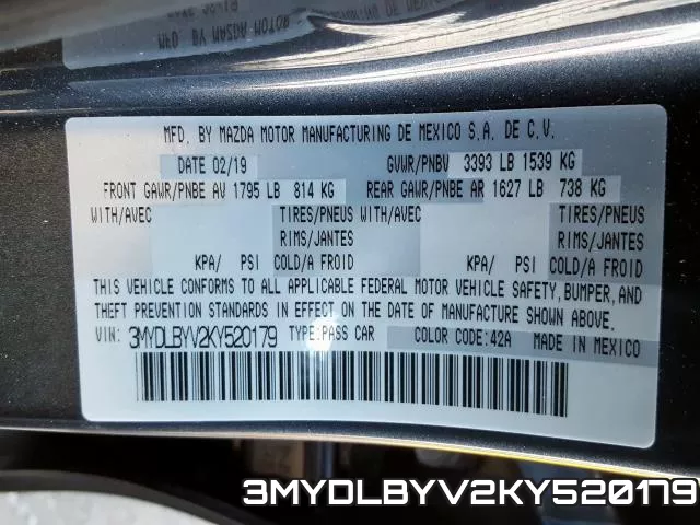 3MYDLBYV2KY520179