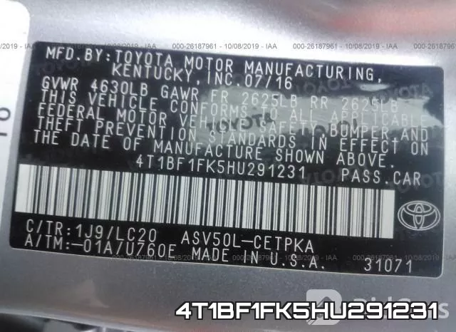 4T1BF1FK5HU291231