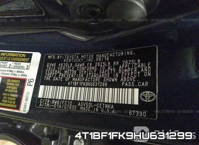 4T1BF1FK9HU631299