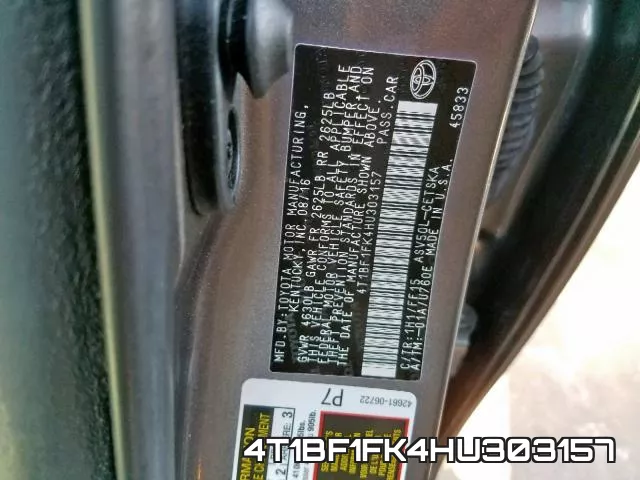 4T1BF1FK4HU303157
