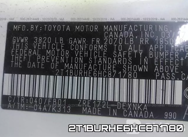 2T1BURHE6HC871780