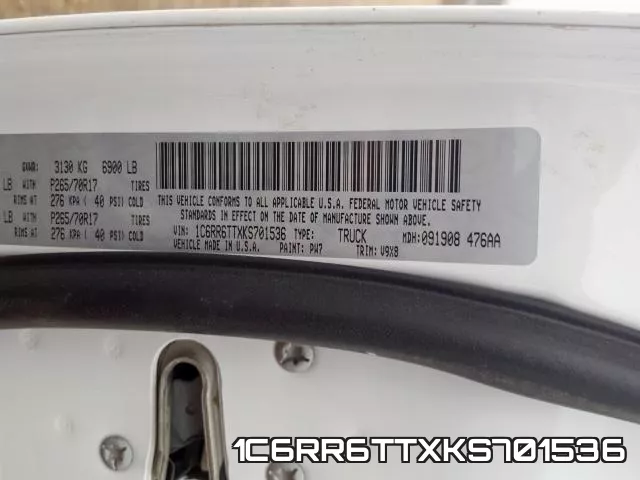 1C6RR6TTXKS701536