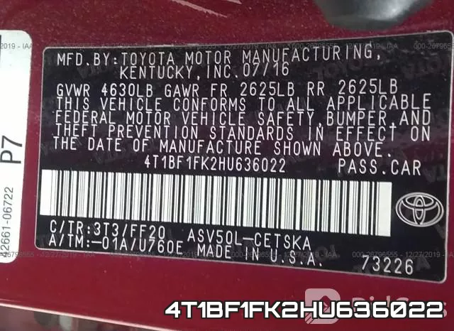 4T1BF1FK2HU636022