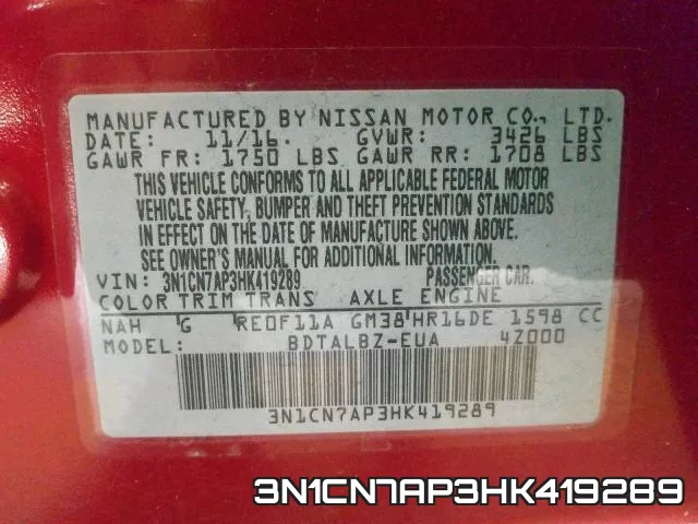 3N1CN7AP3HK419289