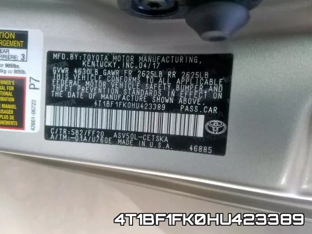 4T1BF1FK0HU423389