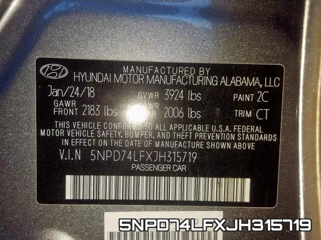 5NPD74LFXJH315719