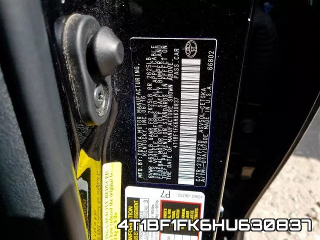 4T1BF1FK6HU630837