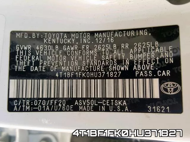 4T1BF1FK0HU371827