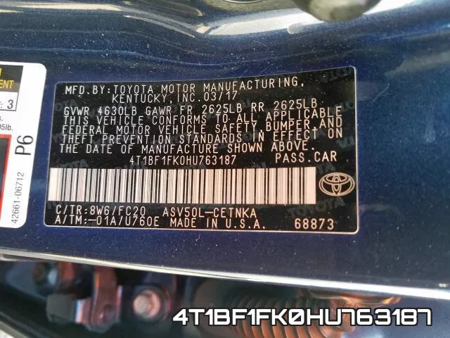 4T1BF1FK0HU763187