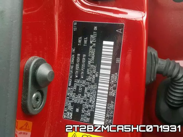 2T2BZMCA5HC071931