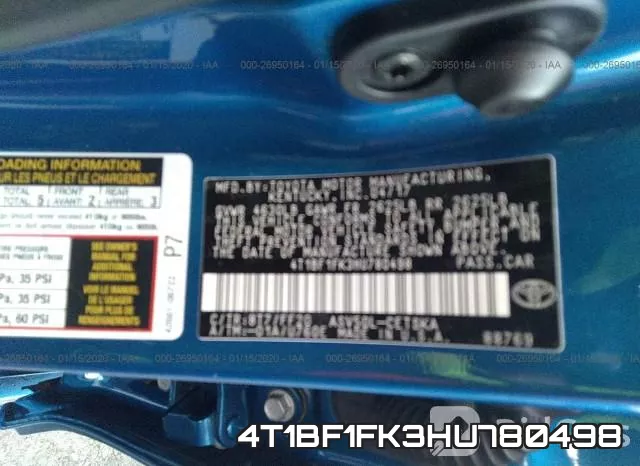 4T1BF1FK3HU780498