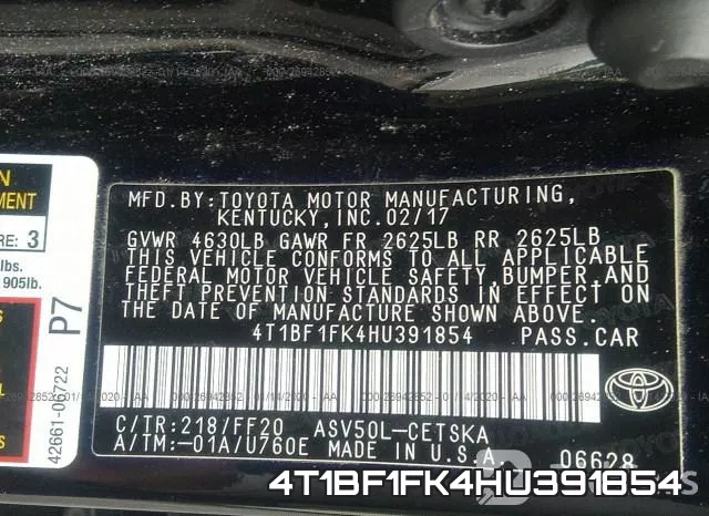 4T1BF1FK4HU391854