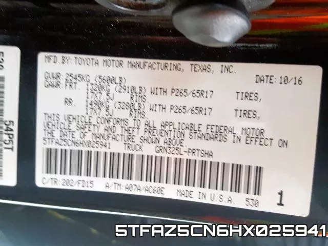 5TFAZ5CN6HX025941